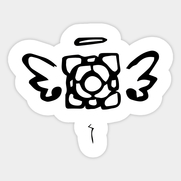 Companion Cube Black Sticker by Just designs of things we are passionate about.